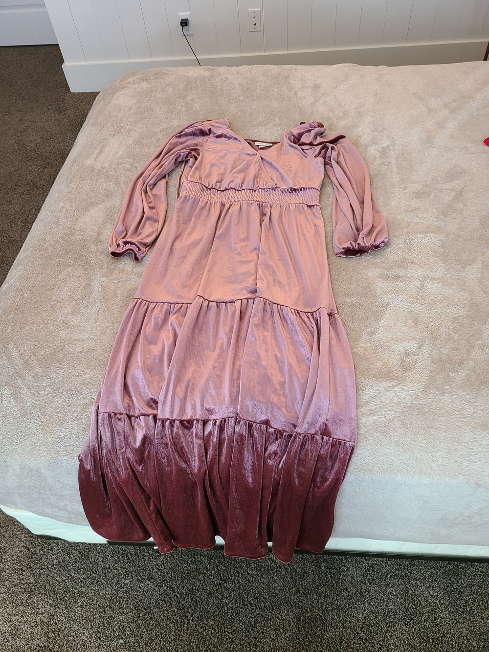 Mauve to Burgundy Velvet Tiered Maxi Dress